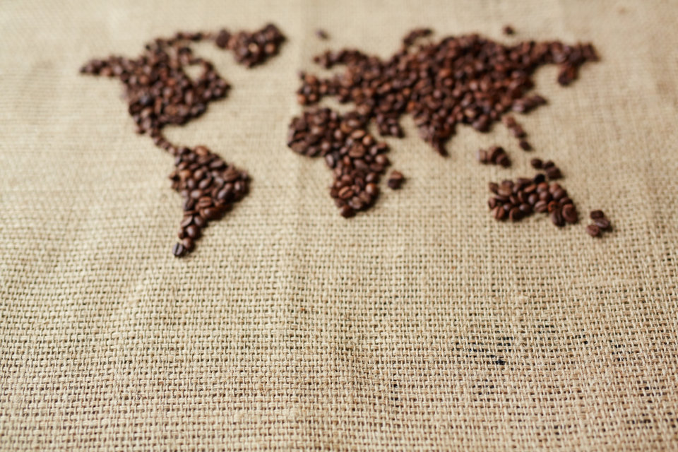 Map showing how coffee spread through the world from Africa